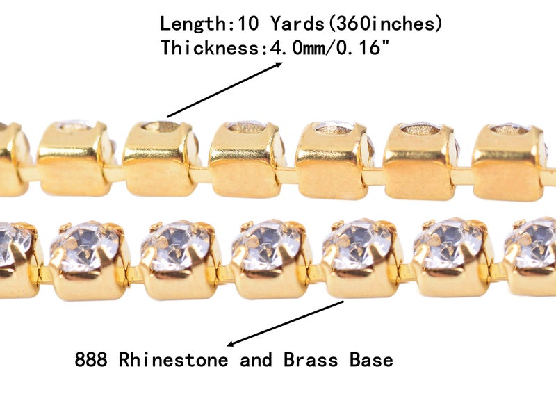 KAOYOO 10 Yards 4MM Crystal Rhinestone Close Chain Trim for Sewing Crafts,DIY Decoration(Gold) - Image 3